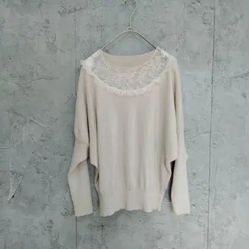 캐시미어 하이 게이지 래글런 니트 레이스 리브 봉주르