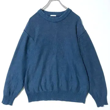 GU 코튼 니트 스웨터 남성용 M 사이즈 무지 디자인 긴팔 네이비R