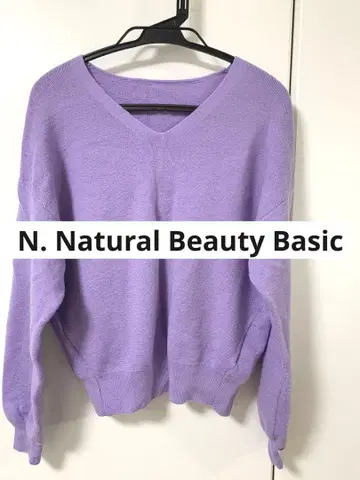 울 베이직 V넥 니트 M 사이즈 라벤더