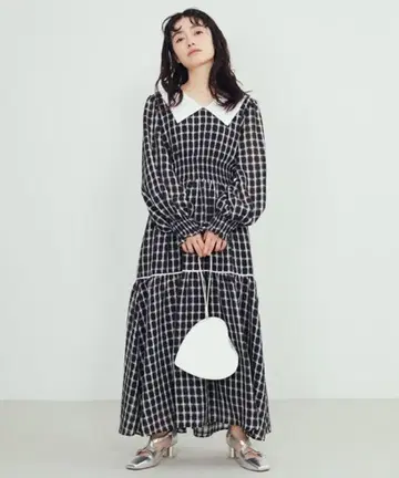 체크 무늬 롱 원피스 (긴팔)