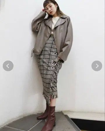 무루아 스커트 랩스커트 프린지 브라운