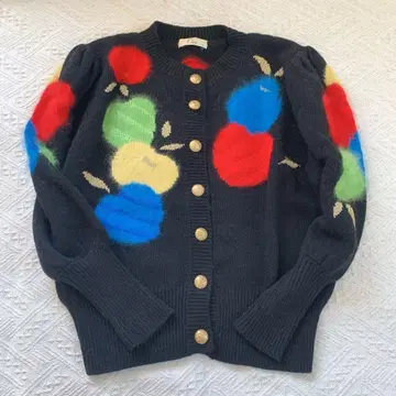 나이가이 빈티지 니트 모헤어 사과 골드 버튼 소매 봉긋 컬러풀