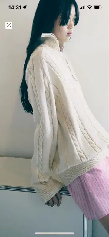 ZARA 케이블 니트 집업 스웨터 M 에크루