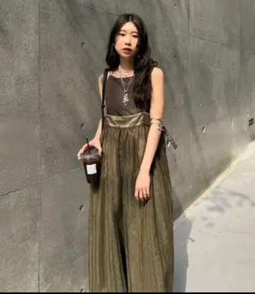 아메리빈티지 시어 스트라이프 서스펜더 팬츠 / 카키 / S