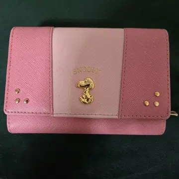 스누피 핑크 3단 폴더형 지갑