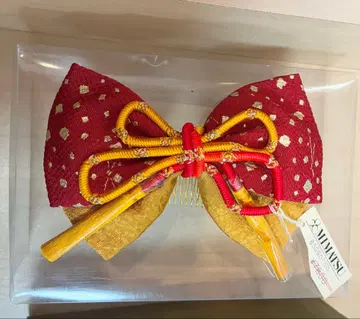 미사용 새상품 기모노 일본 의류 머리 장식 빨간색과 금색 리본형 박스형