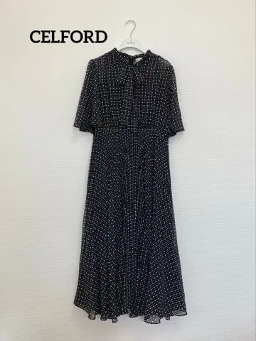 셀포드 CELFORD 도트 플리츠 원피스 리본 38
