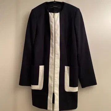 새상품급 ZARA BASIC 노카라 자켓 S 네이비/화이트 바이컬러