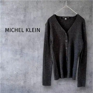 MICHEL KLEIN 가디건 38 그레이 모 100% 리브 니트 겨울