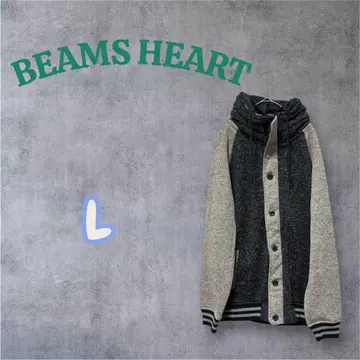 BEAMS HEART 빔즈 후드 부착 니트 바시티 자켓 L
