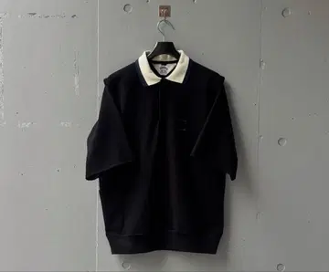 SUNSEA 블랙 피케 셔츠 반팔