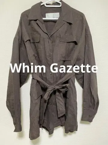 새상품급 윔 가젯 린넨 긴팔 셔츠 리본 포켓 워크 셔츠 브라운