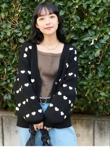 하트 무늬 니트 가디건