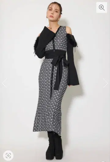 rienda many way 인조 모피 자카드 니트 원피스