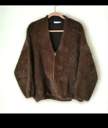 아바하우스 마비 샤기 니트 지퍼 가디건 V넥 긴팔