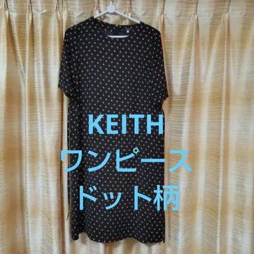 KEITH 도트 무늬 반팔 원피스 사이즈 38 블랙 카멜 키이스