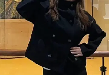 블랙 더블 브레스트 자켓 코트 하이넥