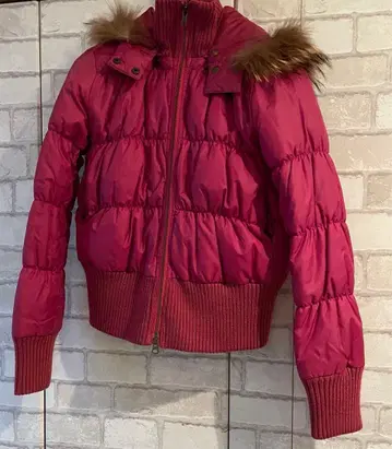 퍼 달린 핑크 다운 자켓