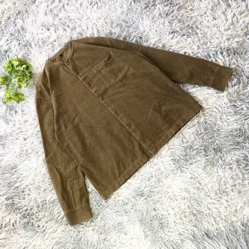 무인양품 [ XL ] 올리브 그린 긴팔 셔츠 면 캐주얼 버튼 포켓