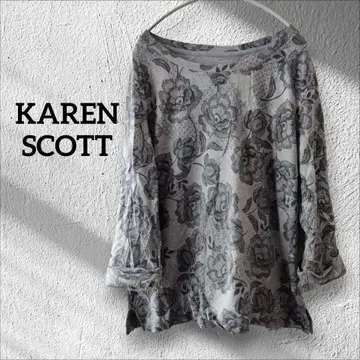 1점 한정 KAREN SCOTT 꽃무늬 긴팔 T셔츠 그레이 [ XL ]