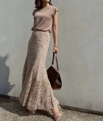 anuans 레이스 머메이드 스커트 베이지 S