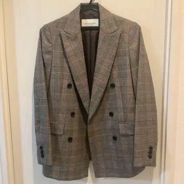 Spick & Span 체크 크로스 피크드 자켓 브라운