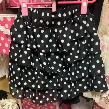 화이트 블랙 도트 프릴 스커트