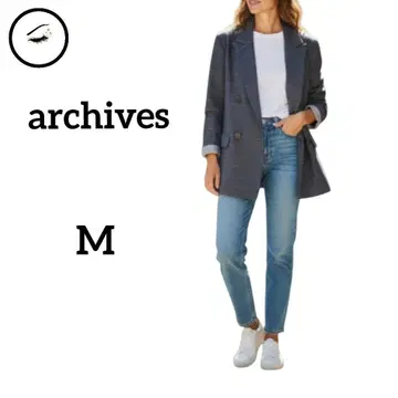 아카이브 더블 테일러드 자켓 M 그레이 체크 무늬 마블 버튼