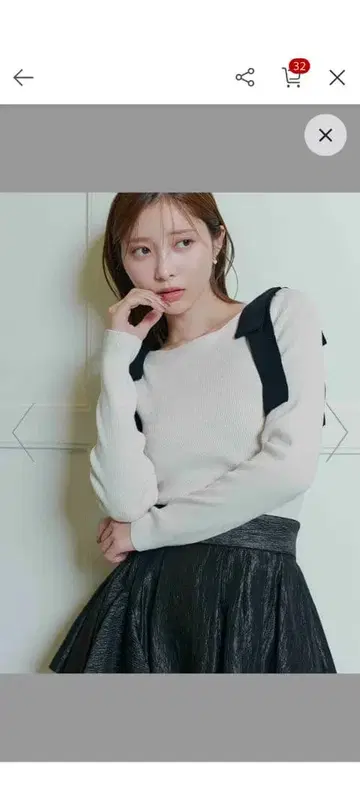 CELFORD 리본 포함 화이트 니트 스웨터