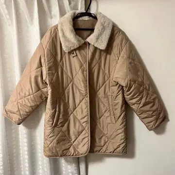 퍼 포함 베이지 브라운 퀼팅 자켓