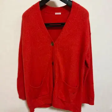 레드 캐시미어 V넥 가디건