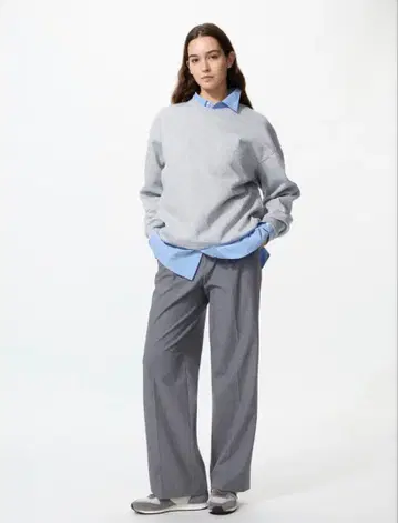 턱 와이드 팬츠/긴 길이 그레이, 블랙 2개 세트