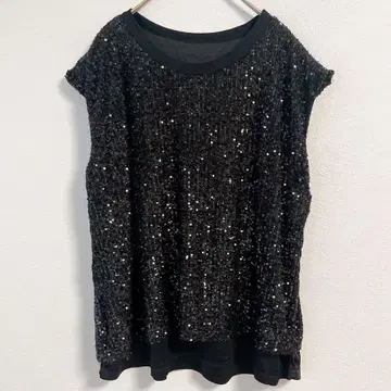 스팽글 장식 블랙 탱크탑 [ XL ] 크리스마스 반짝이 파티