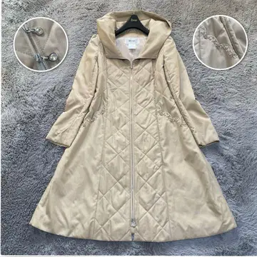 Rene 르네 충전솜 퀼팅 후드 롱 코트 비쥬 더블 지퍼