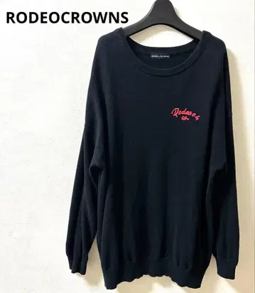 RODEOCROWNS 긴팔 니트 스웨터 백 프린트 자수 로고 블랙 여성용