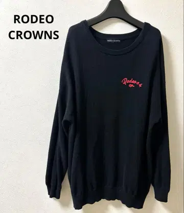 RODEO CROWNS 긴팔 니트 스웨터 백 프린트 자수 블랙 여성용