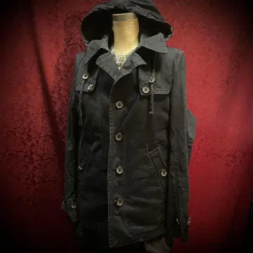 PPFM 아카이브 밀리터리 코트 후드 디자인 블랙 아우터 V 시크 스타일