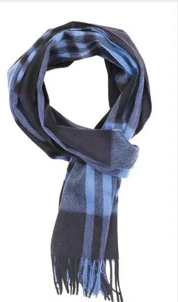 100% Cashmere Check Scarf Blue
