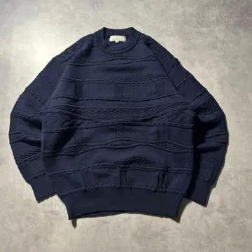 빈티지 3D 케이블 레트로 네이비 디자인 니트 스웨터