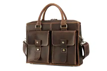 천연 가죽 남성용 다크 브라운 가죽 비즈니스 백