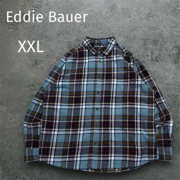 Eddie Bauer 플란넬 체크 셔츠 긴팔 XXL 블루 계열 코튼