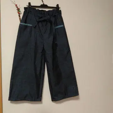 오시마 명주 리메이크 다크 블루 허리 리본 캐주얼 팬츠