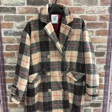 jouetie 체크 무늬 더블 브레스트 롱 코트