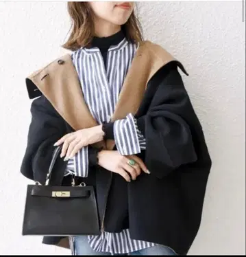 SHIPS any: 리버 스탠드 카라 판초 숏 코트