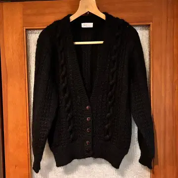 블랙 케이블 짜임 니트 가디건