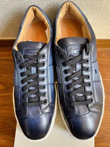 새상품 Santoni 네이비 가죽 스니커즈 로우컷