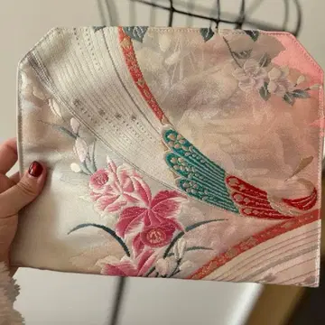 일본풍 파우치 기모노 오비 리메이크 꽃무늬 핑크 계열