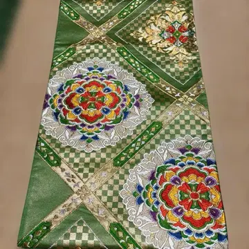 육통 후쿠로 오비 순수 실크 럭셔리 자수 패턴