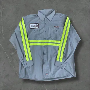 00s XXL Red Kap 워크 셔츠 그레이 리플렉터 기업 자수