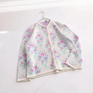 70s adele 꽃무늬 니트 가디건 화이트 핑크 P26